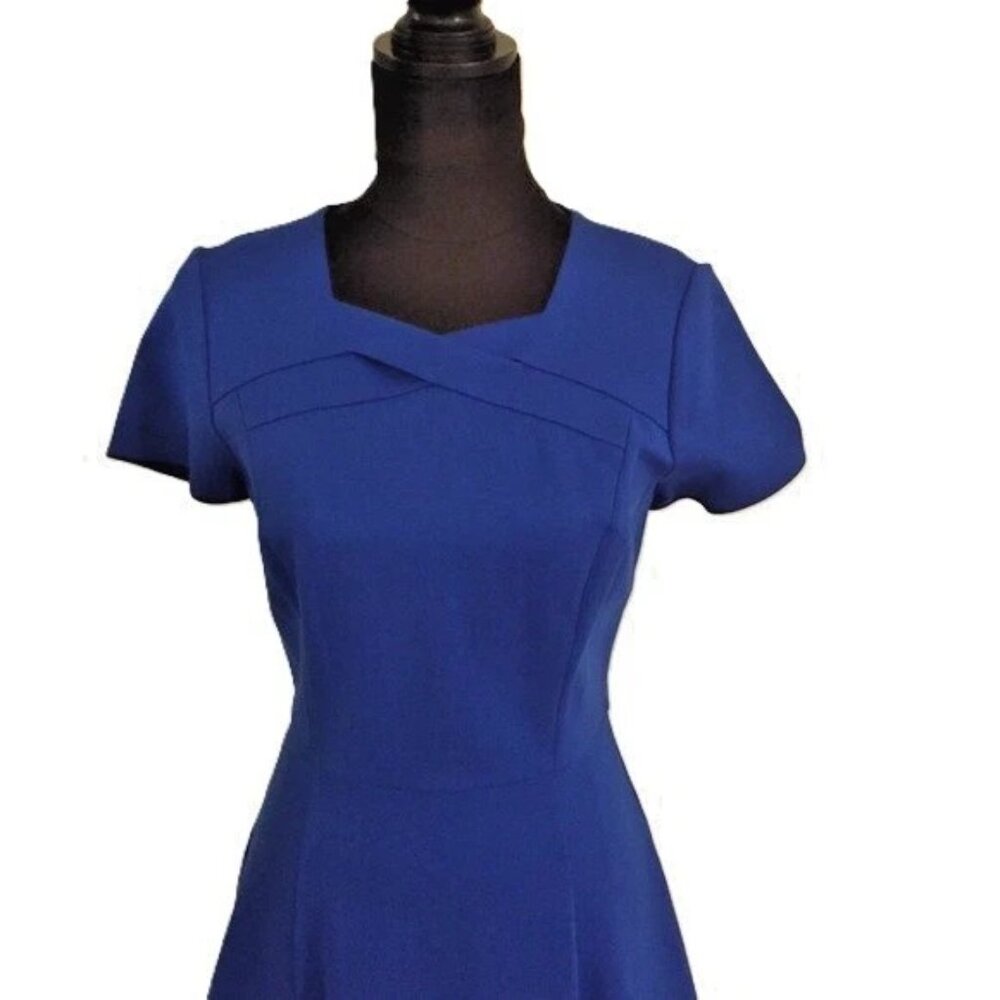 Halston Heritage Cobalt Blue Ponte Fit &Flare Skater Dress Sz-8 NWT Retail $375 - Picture 9 of 11